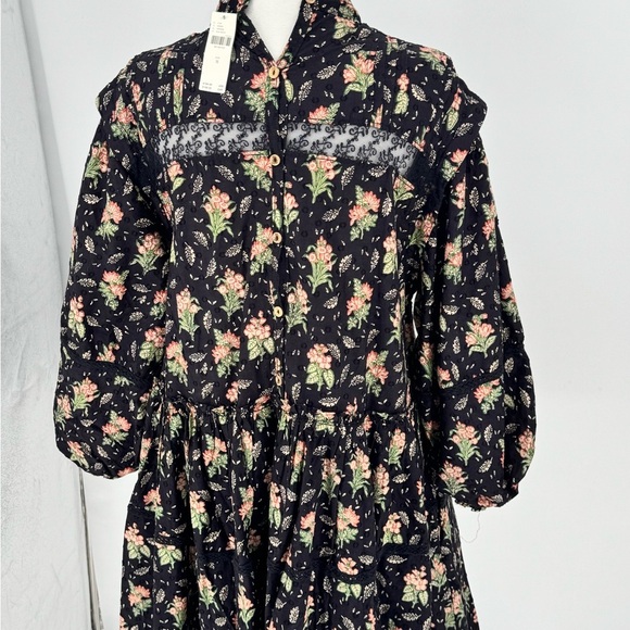 Pilcro Black Floral Bohemian Midi Dress w/ Lace Detail Sz M - Picture 4 of 15